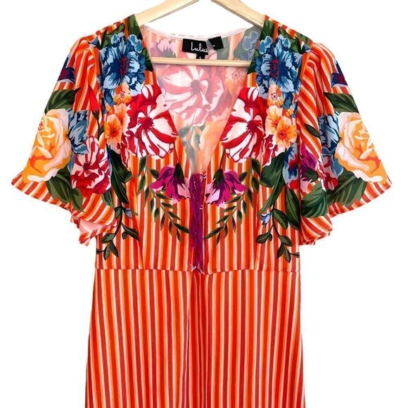 Tropical Stripes and Floral Maxi Dress - Picture 2 of 9